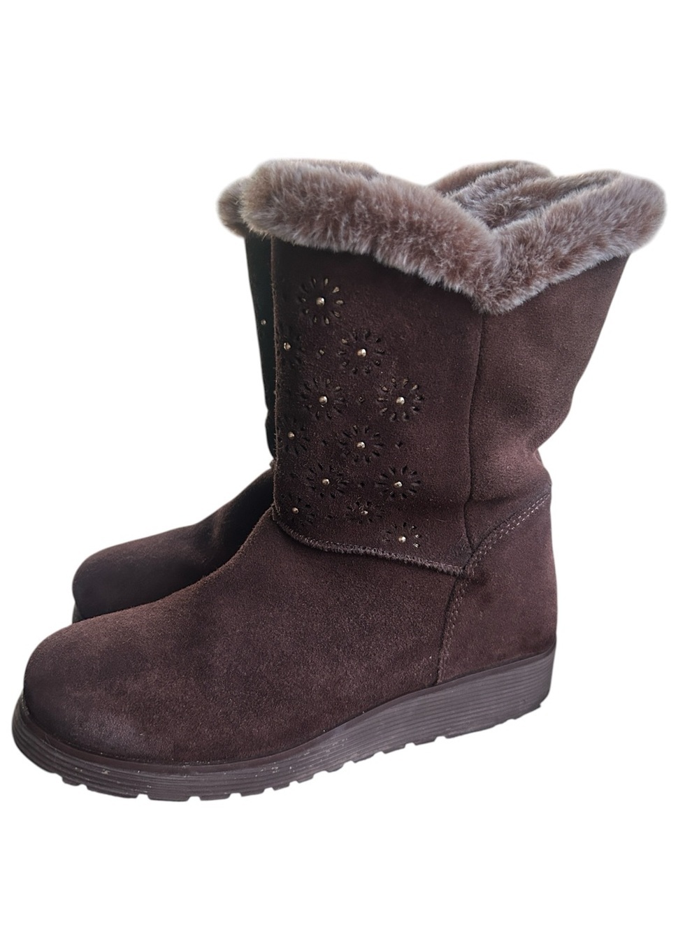 Skechers keepsake eyelet cut brown suede chelsea boots size 8 ladies boho chic